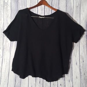HYFVE Black V-neck Oversized Raw Edge Knit Top, LG